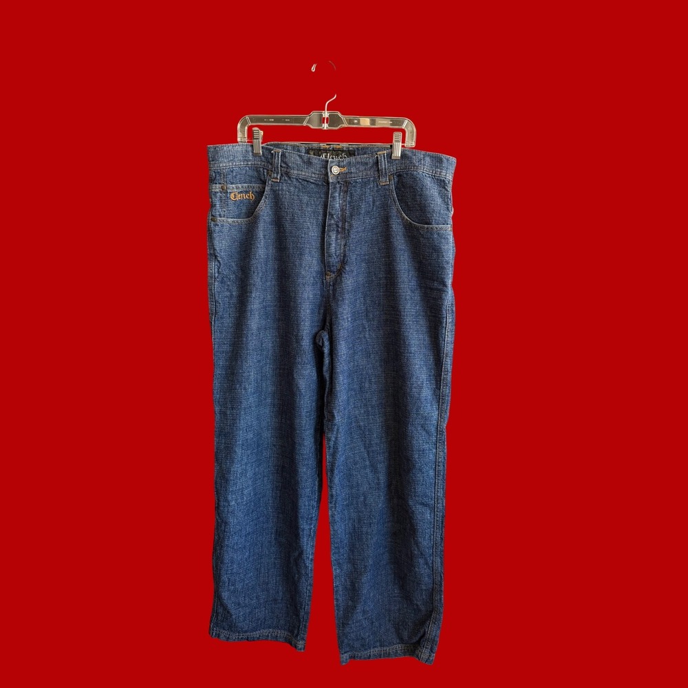 Vintage Clench Baggy‎ Jeans 38x32 Linen Blend Y2K Streetwear Wide Leg Denim Blue